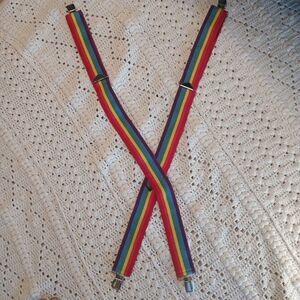 Welch Rainbow Suspenders 2" Wide Clip On Vintage Hipster‎ Fancy Grandpa Core